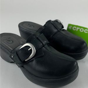 NWT Crocs Clogs Black Cobbler Buckle Slip On 6